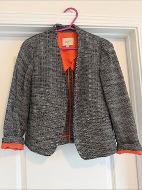 LOFT Black & White Tweed Jacket with Orange Trim
